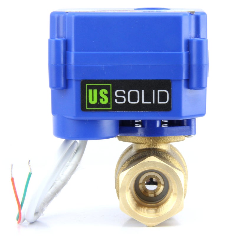 U.S. Solid Motorized Ball Valve- 1/2" Brass Ball Valve with Full Port, 9-24V AC/DC and 2 Wire Auto Return Setup - Image 1